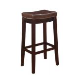 Linon Claridge 32" Backless Wood Bar Stool, Dark Brown with Brown Faux Leather