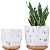 Marbled Planters w/ Drip Tray (SET OF 2)