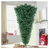 AerWo 7ft Upside Down Artificial Christmas Tree with Metal Stand, Green Artificial Pine Tree - 1100 Tips ~ Retail: $150