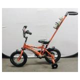 Schwinn Orange Grit Steerable Kids Beginner Bicycle, 12-Inch Wheels, Training Wheels, Easily Removed Parent Push Handle w/ Water Bottle Holder - Retail: $169
