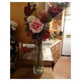 Tall decorative glass vase w/ faux flowers