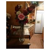 Tall decorative glass vase w/ faux flowers