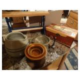 Pottery pitcher/ old paper holder & misc.