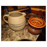 Pottery pitcher/ old paper holder & misc.