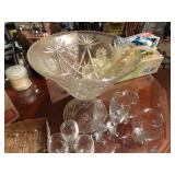 Cut glass punch bowl set w/ stand