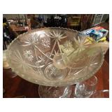 Cut glass punch bowl set w/ stand