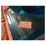 Blue glass candle holder- pair