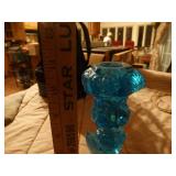 Blue glass candle holder- pair