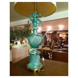 Amazing mid century blue glass table lamp w/ shade