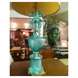 Amazing mid century blue glass table lamp w/ shade