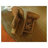 2 carved wood wall shelf