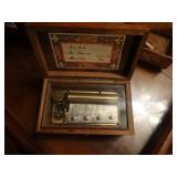 Old camera set, wooden box & music box