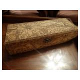 Old camera set, wooden box & music box