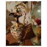 Tall intricate pitcher & tall painted vase