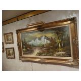 LARGE landscape painting in excellent frame w/ light- signed by artist