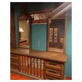 Vintage complete bedroom set- headboard/ 2 night stands/ long dresser w/ mirrors/armoire cabinet