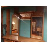 Vintage complete bedroom set- headboard/ 2 night stands/ long dresser w/ mirrors/armoire cabinet