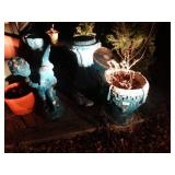 Concrete statues & planters painted blue