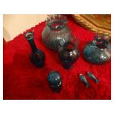 Assorted blue glass