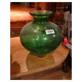 2 large green glass vases