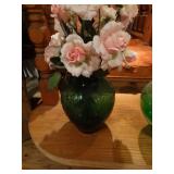 2 large green glass vases