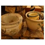 Set or porcelain planters & garden hose