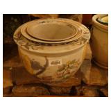 Set or porcelain planters & garden hose