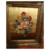 Nice wood carved framed painting- signed by artist & frame light included