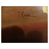 Nice wood carved framed painting- signed by artist & frame light included