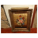 Nice wood carved framed painting- signed by artist & frame light included