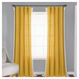 Lush Decor Rosalie Faux Linen Delicate Lace Edge Solid Color 3" Rod Pocket Light Filtering Window Curtain Panel, Yellow, 84"L x 54"W,