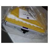 Lush Decor Rosalie Faux Linen Delicate Lace Edge Solid Color 3" Rod Pocket Light Filtering Window Curtain Panel, Yellow, 84"L x 54"W,