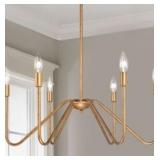Modern Farmhouse 6-light Candle Brass Gold Chandelier for Dining Room - L 24.8" x W 24.8 "x H 9.8"- L 24.8" x W 24.8 "x H 9.8"-