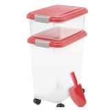 IRIS USA Airtight Pet Food & Treat Storage Container Combo with Scoop, Red