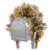 36" Glittery Bristle Pine Mailbox Swag with Battery Operated Warm White LED Lights