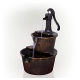 Alpine Corporation 27" Two-Tier Barrel & Pump Outdoor Fountain, Bronze
