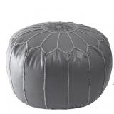 Classic Moroccan Faux Leather Filled Ottoman Pouf - Gray