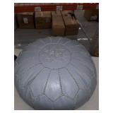 Classic Moroccan Faux Leather Filled Ottoman Pouf - Gray
