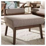 Bianca Mid Century Modern Walnut Wood Fabric Ottoman Light Gray - Baxton Studio