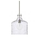 1-Light Clear Water Glass Shade Pendant- Brushed Nickel-