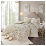 3pc King/California King Cecily Cotton Chenille Medallion Comforter Set - Taupe