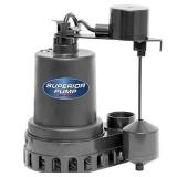 Superior Pump 92572 1/2 HP Thermoplastic Submersible Sump Pump with Vertical Float Switch