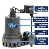 Superior Pump 92572 1/2 HP Thermoplastic Submersible Sump Pump with Vertical Float Switch