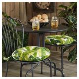 South Pine Porch Outdoor Palm Leaves White 15-inch Round Bistro Chair Cushion, Set of 2