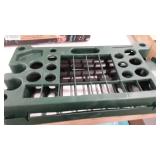 green and black shop shelves