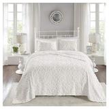 Madison Park Chenille Tufted 100% Cotton Quilt All Season, Lightweight, Breathable Coverlet Bedspread Bedding Set, Matching Shams, Oversized King/Cal King(120"x118"), Sabrina, Off White