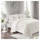 Madison Park Chenille Tufted 100% Cotton Quilt All Season, Lightweight, Breathable Coverlet Bedspread Bedding Set, Matching Shams, Oversized King/Cal King(120"x118"), Sabrina, Off White