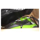 green and black GreenWorks mower