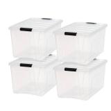 72 Quart Stack & Pullâ¢ Box, 4 Pack, Clear with Black Buckle