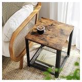 VASAGLE Industrial End Table, 2-Tier Side Table with Storage Shelf, Sturdy, Easy Assembly, Wood Look Accent Furniture, with Metal Frame, Rustic Brown ULET41X